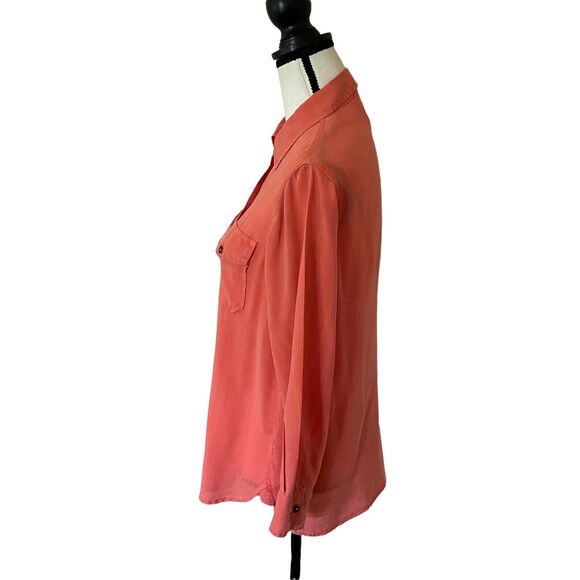 CURRENT/ELLIOT Washable Silk Blouse Top Coral Orange Women's Sz 1 S Long Sleeve - Picture 7 of 9